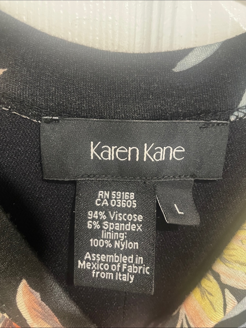 Karen Kane Black Knit Tropical Floral Sleeveless Shift Dress, size L - Picture 2 of 8